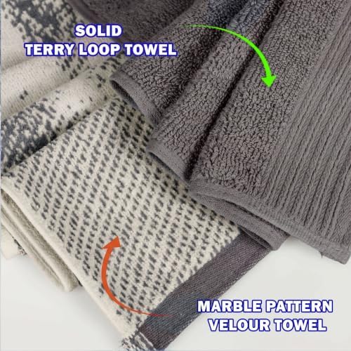 Cotton 10 Piece Assorted Marble & Solid Bath Towel Set, Luxury Cotton
