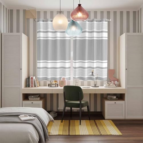 Window Curtain Panels 63 Inches Length, Farmhouse Grey Grommets