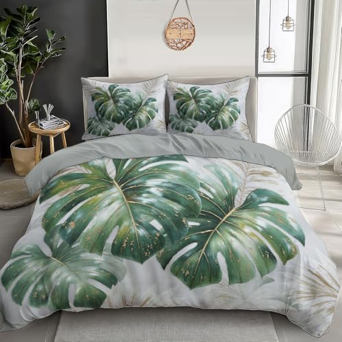 Luxurious Tropical Monstera Duvet Cover King 3Pcs, Breathable