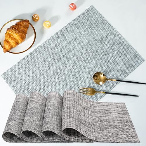 Zupro Gray Placemats Set of 4 Woven PVC 18"x12" for Indoor Outdoor