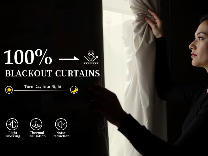 Nanspring 100% Blackout Linen Pinch Pleated Curtains 98 Inch Long