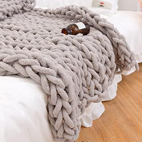 Large Chenille Throw Blanket Chunky Hand Knit Bed Throw 59x79 Beige