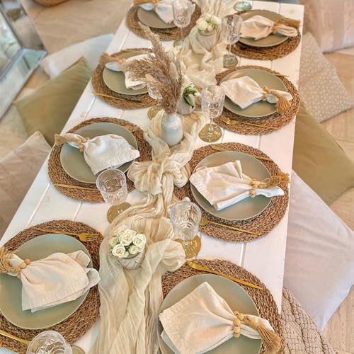 6 Pack Beige Cheesecloth Table Runner 35 x 120 Inch