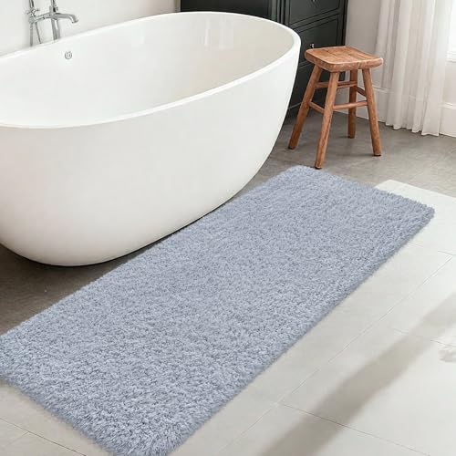 Bathroom Runner Rug 60"x24", Non Slip Long Bath Mat, Blue Grey