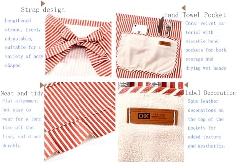 Kitchen Cooking Apron with Pockets, Cotton Striped Waist Apron