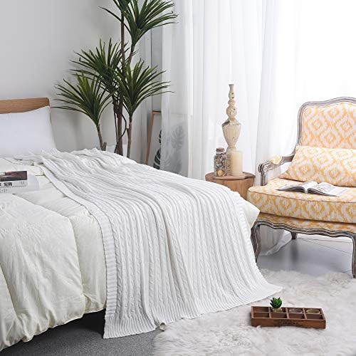 Cable Knit Throw Blanket, Woven Throw Blanket for Bed Couch Sofa Home