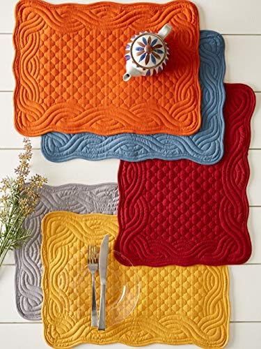 DII Quilted Farmhouse Collection Tabletop, Placemat Set, Gray, 6 Piece