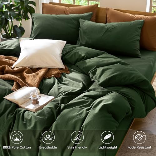 MooMee Duvet Cover Set 100% Washed Cotton Linen Like King