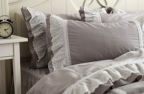 Ruffle Frill 100% Cotton Grey Duvet Cover Set (4pc King Set)
