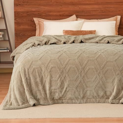 PHF Fluffy Sherpa Fleece Blanket King Size for Winter, Warm and Cozy