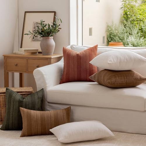 Hckot Decorative Striped Throw Pillow Covers 20x20 Set of 2 Olive