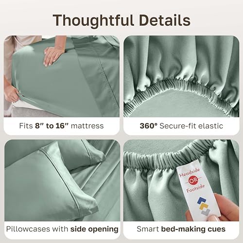 California Design Den 100% Cotton Sateen Full Bed Sheets Set, Sage