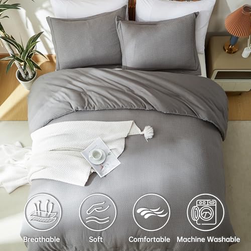 BOLINLIVING Waffle Weave Duvet Cover King Size, 3PCS Microfiber Duvet