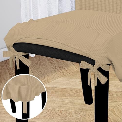 Easy-Going 8 PCS Stretch Dining Room Chair Covers with Skirt, Sand