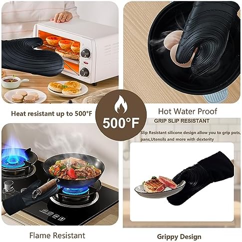 Silicone Oven Mitts-13.6 in Extended Oven Mitts Heat Resistant 500F