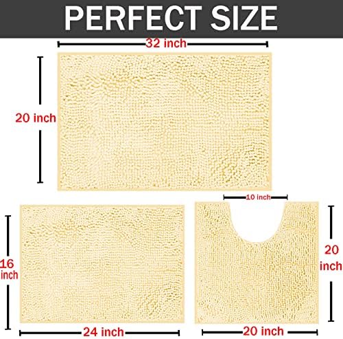 Bathroom Set 3-Piece Non-Slip Bath Mat Set, Ultra Soft Chenille Bath