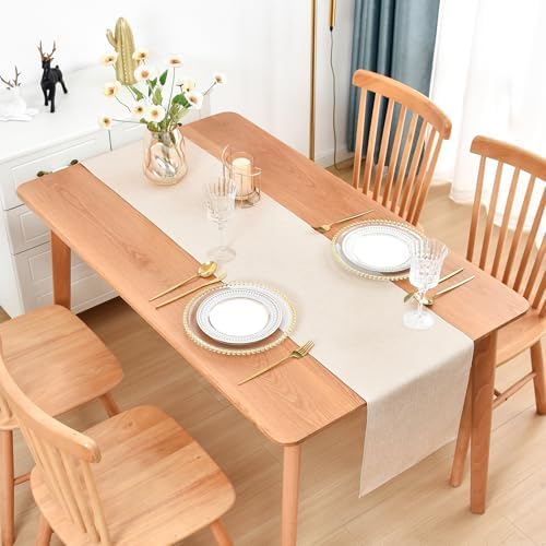 Faux Linen Table Runner Water Resistant 13 x 60 in, Neutral