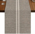 Cream Grain Line Table Runner 120 inches Long Soft Taupe Woven Canvas