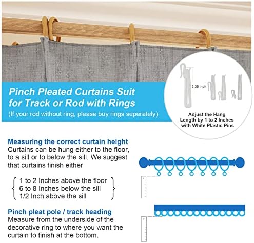 Grey Sheer Curtains 108 Inches Long 2 Panels Set, Timeless Pinch Pleat