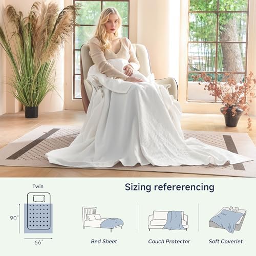 Simple&Opulence 100% Cotton Waffle Weave Blanket, King Size 104"×90"