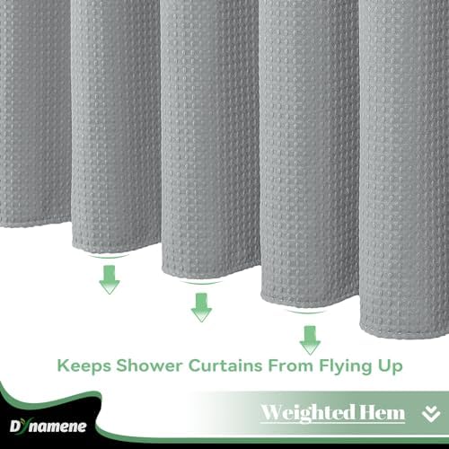 Dynamene Waffle Shower Curtain and Snap-in Fabric Liner Set Grey