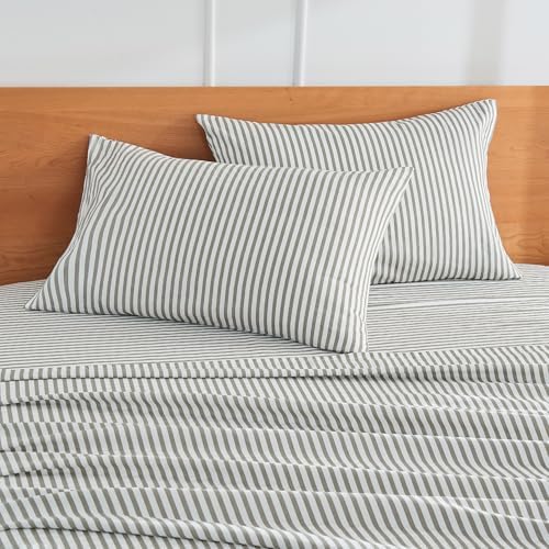 JELLYMONI Cotton Vertical Gray Striped Pillowcases Set of 2, Queen
