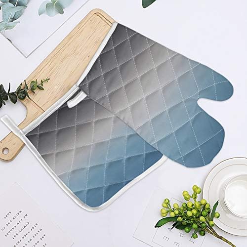 Quilted Cotton Terry Cloth Oven Mitt, Pot Holder Ombre Blue Grey