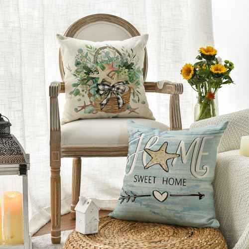 AVOIN colorlife Eucalyptus Leaves Starfish Pillow Covers 20 x 20, Set