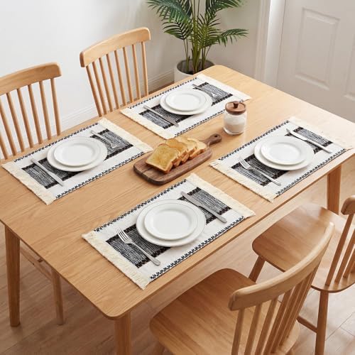 Farmhouse Wipeable Cotton Linen Placemats Set of 6 Dining Table Decor