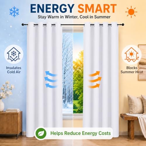 Simplebrand Pure White Room Darkening 96 Inch Long Curtains 2 Panel