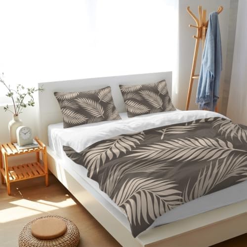 Rustic Palm Leaves Duvet Cover Cal. King Size, Tropical Leaf Botanical
