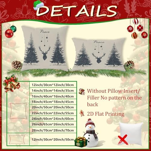 Deer Throw Pillow Covers Set of 2, Winter Rustic Trees Peace Winter