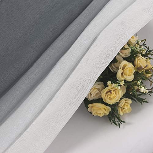 DWCN Grey Ombre Sheer Curtains - Faux Linen Semi Voile Gradient