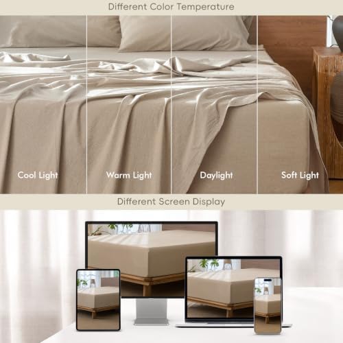 MOOMEE Fitted Sheet Only Washed Cotton Linen-Like Extra Deep Pocket