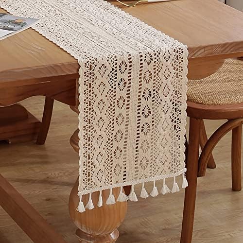 meioro Crochet Lace Table Runner, 10x72 Inch Boho Cotton Table Runners