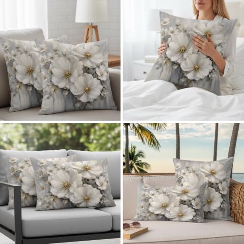 Cream Gold Flowers Lumbar Pillow Covers 12 x 20 Inch Pillow Covers Set