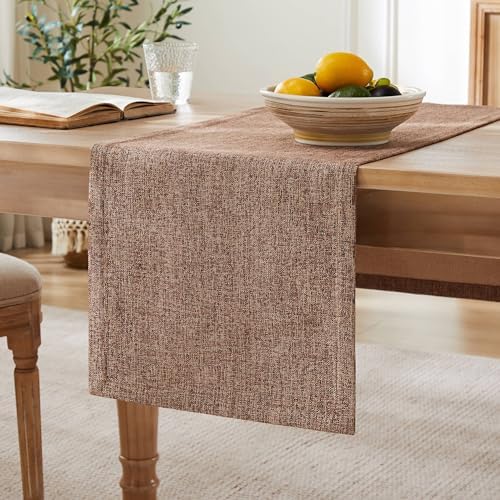 ZeeMart Burlap Style Farmhouse Table Runner, 14x72 Inches Brown
