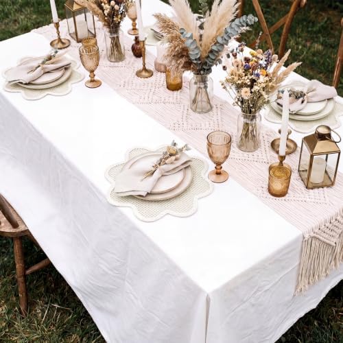8 Pcs 15" Scalloped Woven Placemat Wavy Border Design, Beige