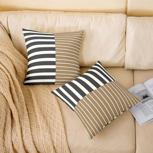 Erosebridal Black Brown White Geometric Pack of 2 Throw Pillow Covers
