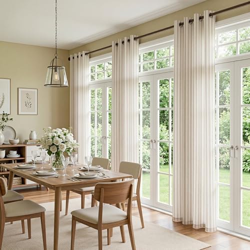 MYSKY HOME Taupe Striped Linen Curtains for Living Room 96 Inches 2