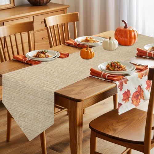 Modern Minimalist Art Table Runner 108 Inches Long, Solid Color Linen