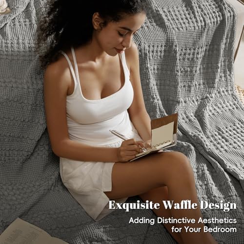 PHF Lightweight 100% Cotton Waffle Blanket for Bed, King, Dark Grey
