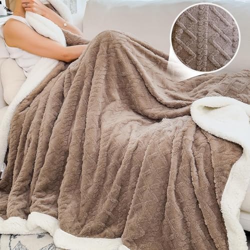 King Size Soft Cozy Sherpa Blanket,Khaki Fleece Throw,108"x90"