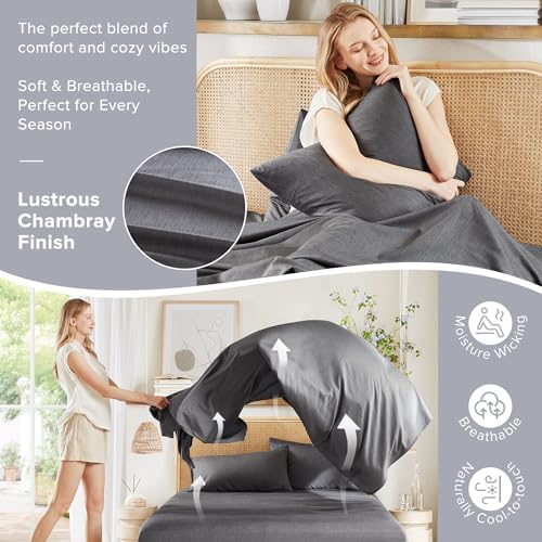 Comfort Spaces Twin XL Sheet Set 3pcs, Rayon Derived from Bamboo, Dark