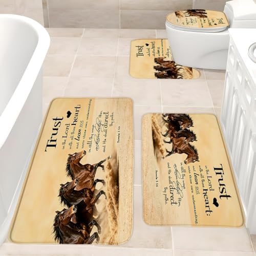 4 Piece Bathroom Rugs Set Horse Bath Mat Inspirational Quote Trust in