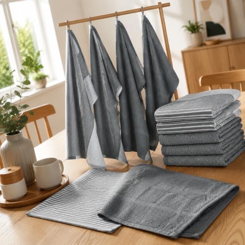 6 Pack Terry Kitchen Towels, 18 X 28 in Grey