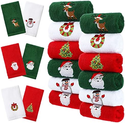 Macarrie 12 Pcs Christmas Hand Towels Cotton Kitchen Dish,Fresh Style