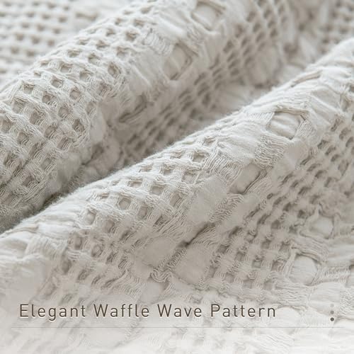 CozyTide King Size Quilt 110"x98",Khaki Cotton Waffle Weave