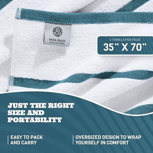 White Classic Cotton Pool Towels Oversized 35 x 70, 3 Pack, Light Blue