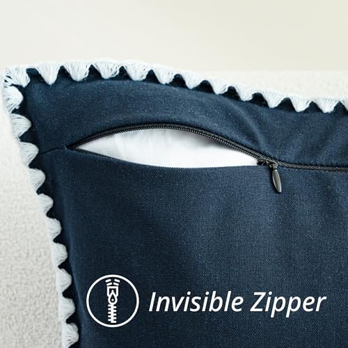 Pack of 2 Decorative Linen Euro Sham Throw Pillow Covers 22x22 Navy